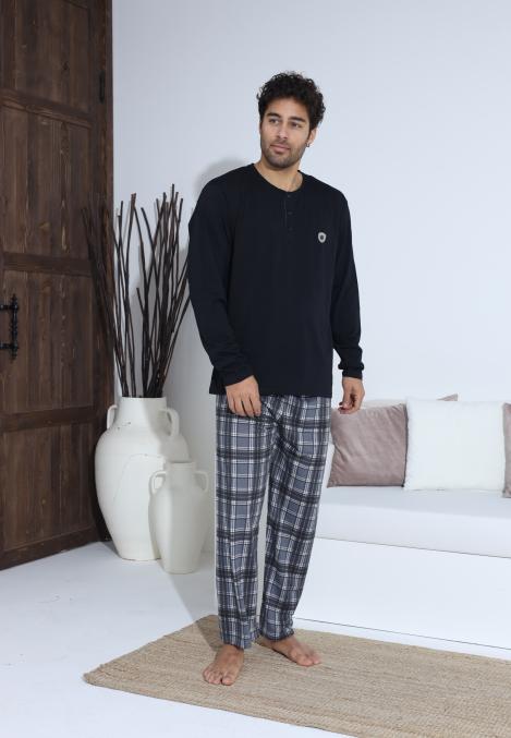 Pijama Barbati ,Maneca si Pantaloni Lungi,Culoare Negru cu Alb,Engros